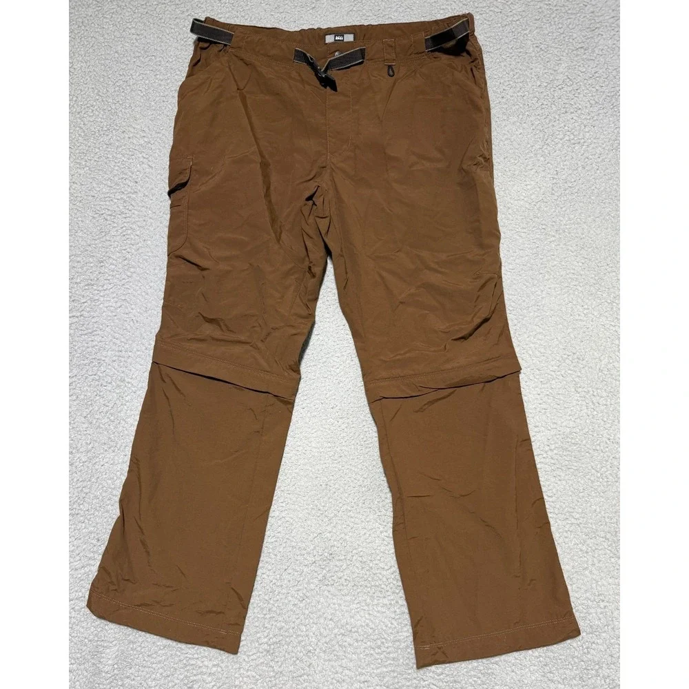 REI Brown UPF 30+ 100% Nylon Convertible Cargo Pants with Belt Womens 14 P